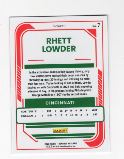 2026 Donruss Rhett Lowder Card Optic Circles Cincinnati Reds