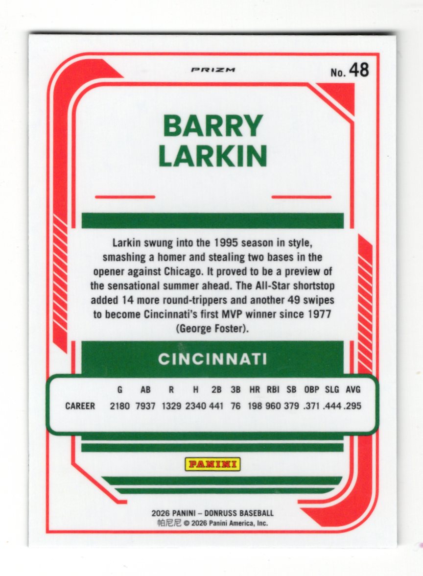 2026 Donruss Barry Larkin Card Optic Circles Cincinnati Reds