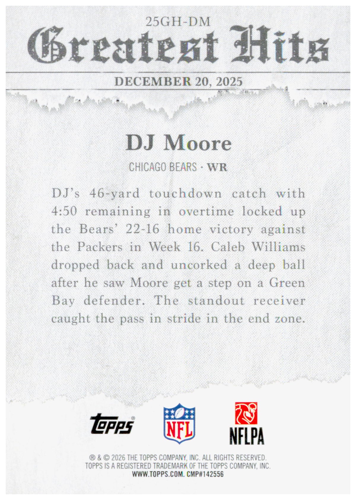 2026 Topps Flagship DJ Moore Card 2025 Greatest Hits Chicago Bears