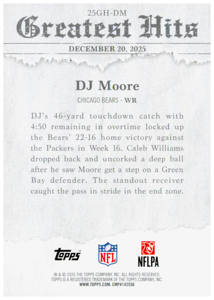 2026 Topps Flagship DJ Moore Card 2025 Greatest Hits Chicago Bears