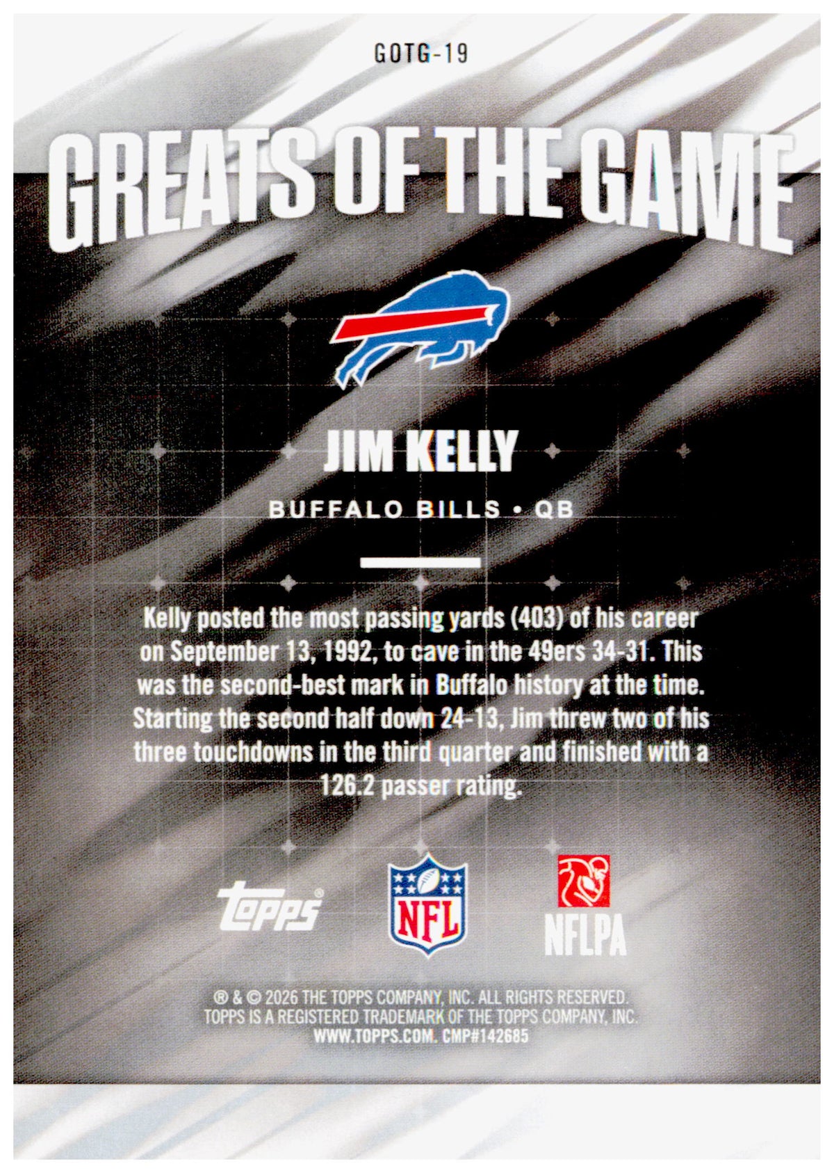 2026 Topps Flagship Jim Kelly Card Greats Of The Game Buffalo Bills