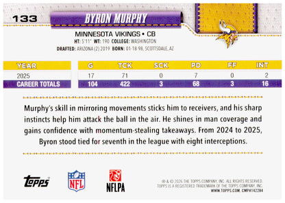 2026 Topps Flagship Byron Murphy Card Holo Foil Minnesota Vikings