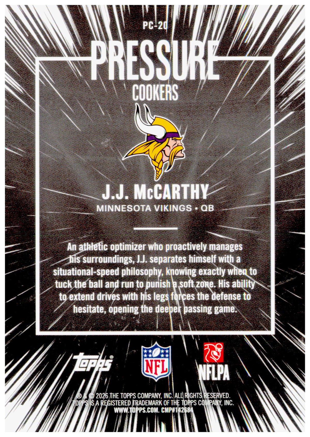 2026 Topps Flagship J.J. McCarthy Card Pressure Cookers Minnesota Vikings
