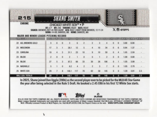 2026 Topps Chrome Shane Smith Card Chicago White Sox