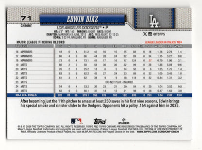 2026 Topps Chrome Edwin Díaz Card Refractors Los Angeles Dodgers