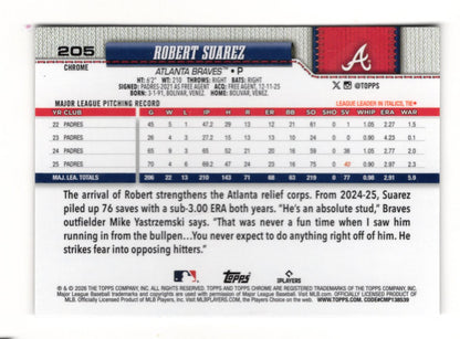 2026 Topps Chrome Robert Suarez Card Atlanta Braves