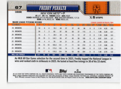 2026 Topps Chrome Freddy Peralta Card Milwaukee Brewers