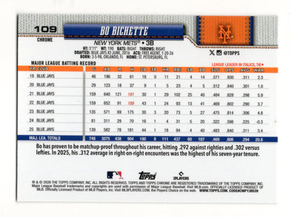 2026 Topps Chrome Bo Bichette Card New York Mets