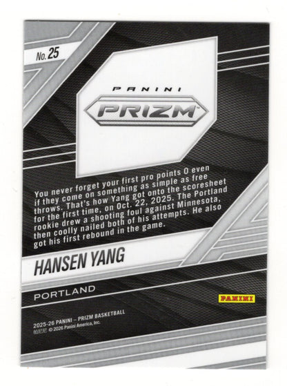 2025-26 Panini Prizm Hansen Yang Fearless RC Rookie Insert #25 Portland Trail