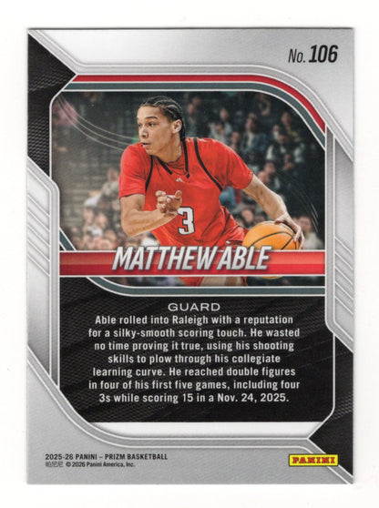 2025-26 Panini Prizm Matthew Able Card NC State Wolfpack