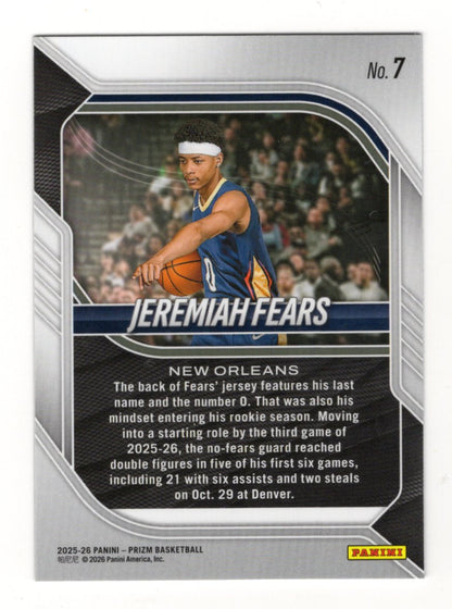 2025-26 Panini Prizm Jeremiah Fears Card New Orleans Pelicans