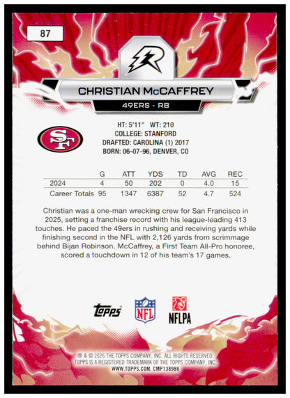 2025 Topps Resurgence Christian McCaffreySky Blue & Pink Shock Refractor 49ers