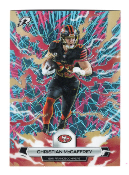 2025 Topps Resurgence Christian McCaffreySky Blue & Pink Shock Refractor 49ers