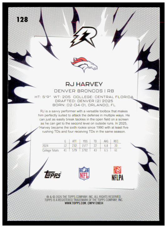 2025 Topps Resurgence RJ Harvey Card RC Denver Broncos