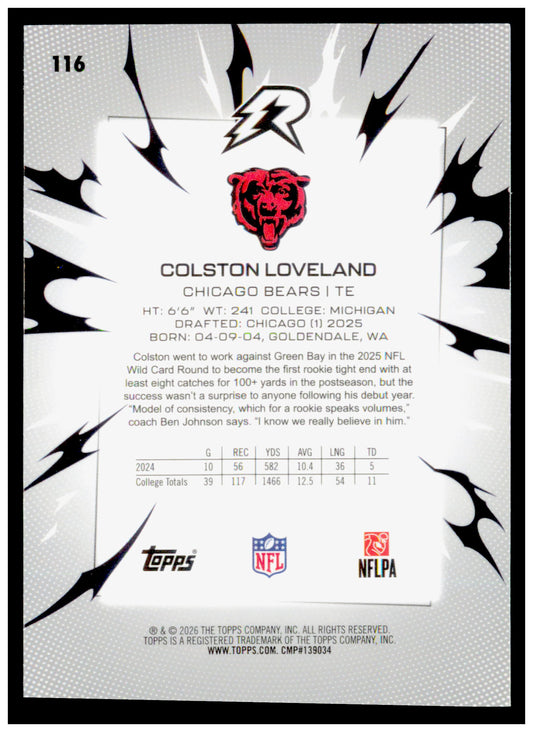 2025 Topps Resurgence Colston Loveland Card RC Chicago Bears