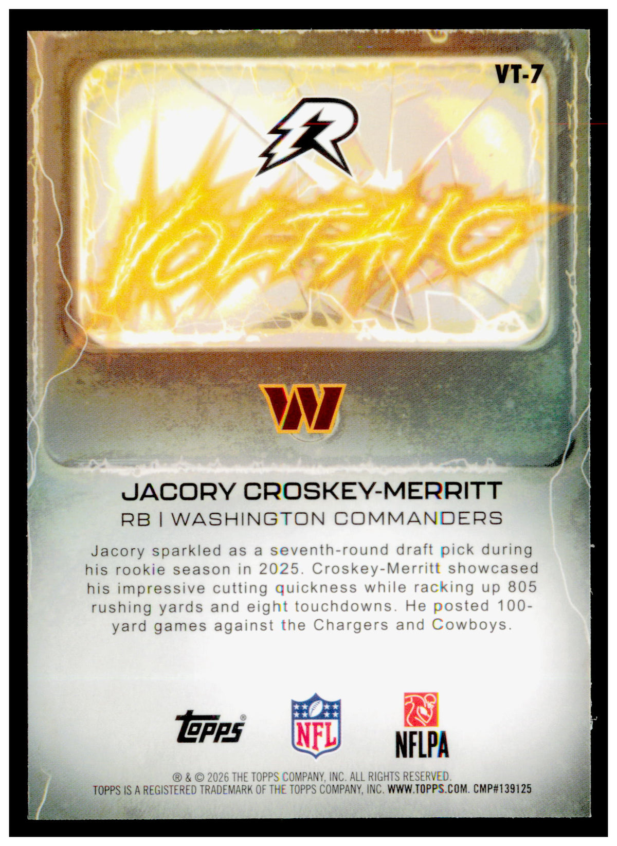 2025 Topps Resurgence Jacory Croskey-Merritt Card Voltaic Washington Commanders
