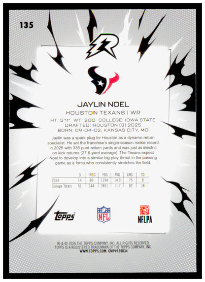 2025 Topps Resurgence Jaylin Noel Card RC Houston Texans