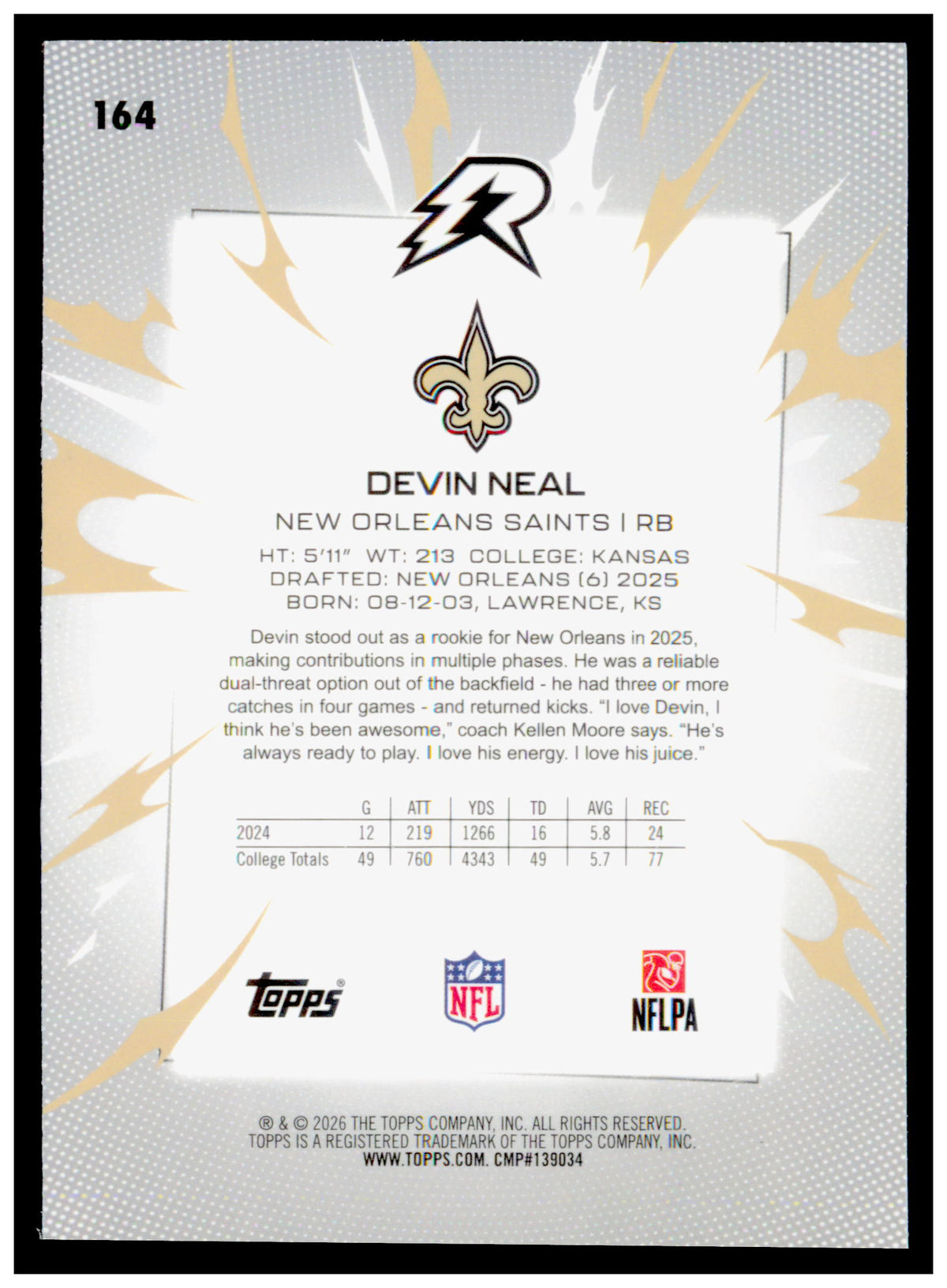 2025 Topps Resurgence Devin Neal  Sky Blue & Pink Shock Refractor Saints