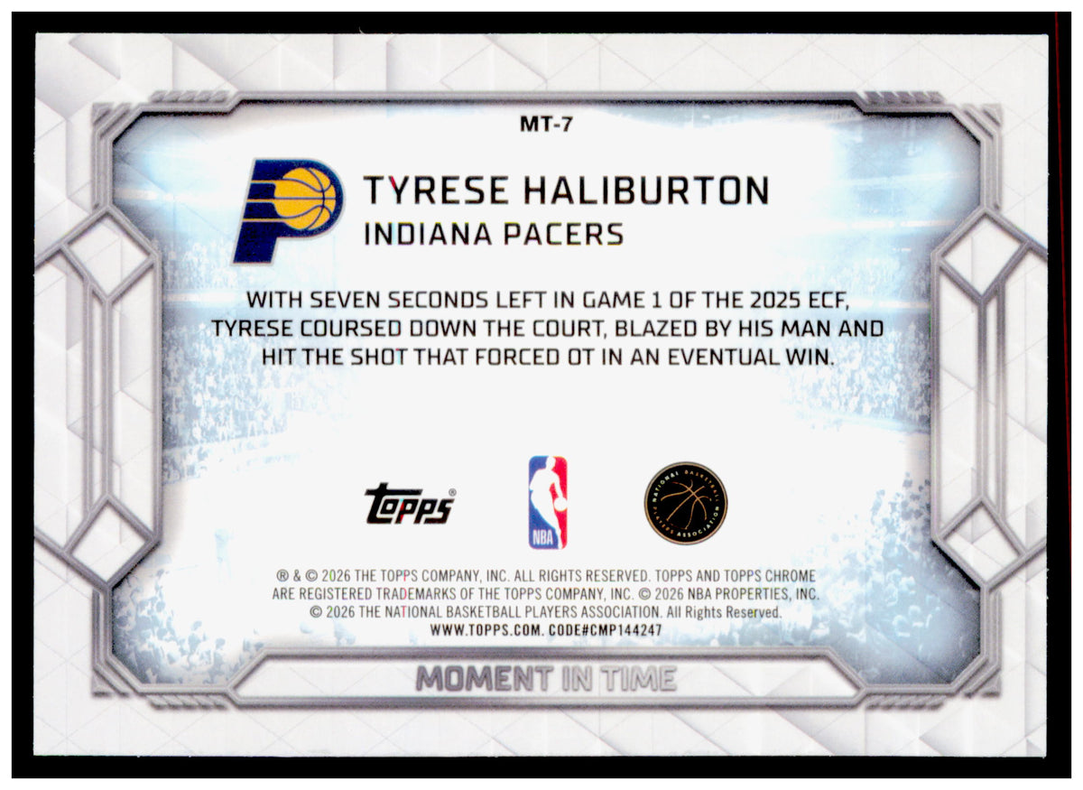2025-26 Topps Chrome Update Tyrese Haliburton Card Moment In Time Indiana Pacers