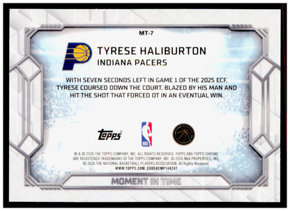 2025-26 Topps Chrome Update Tyrese Haliburton Card Moment In Time Indiana Pacers