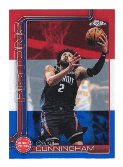 2025-26 Topps Chrome Update Cade Cunningham Card Red White and Blue Refractor