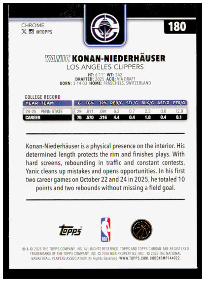 2025-26 Topps Chrome Update Yanic Konan-Niederhäuser Red White & Blue
