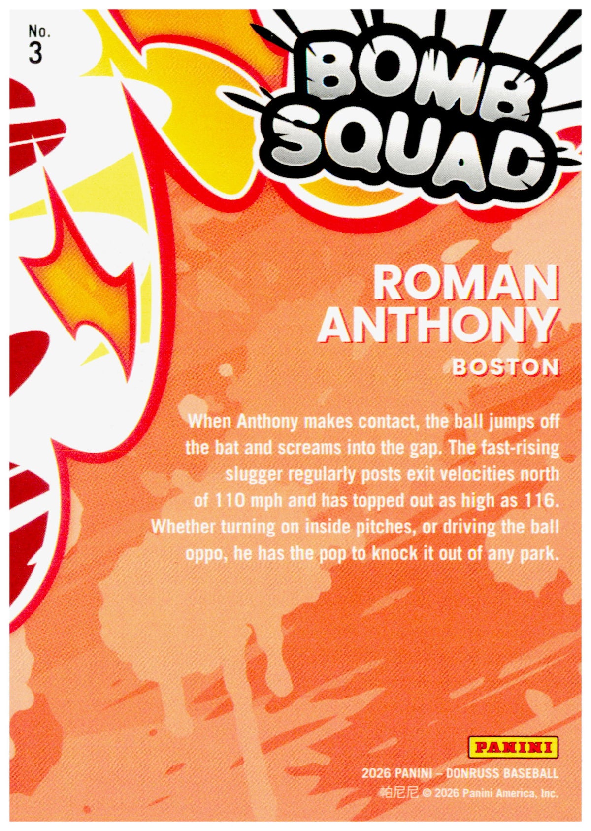 2026 Donruss Roman Anthony Card Bomb Squad Boston Red Sox