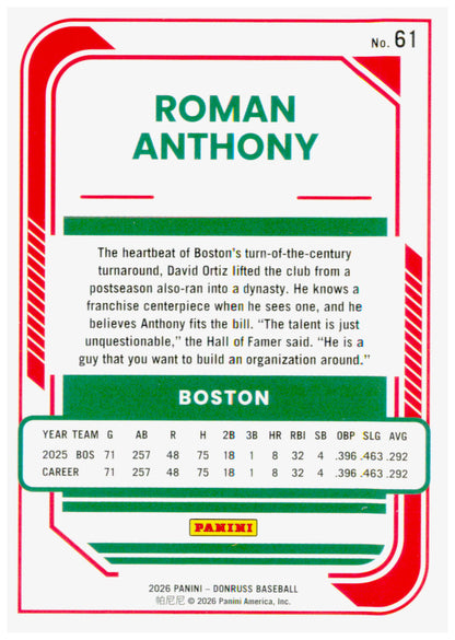 2026 Donruss Roman Anthony Card RC Boston Red Sox