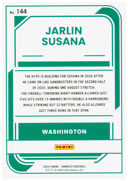 2026 Donruss Jarlin Susana Card Rockets Washington Nationals