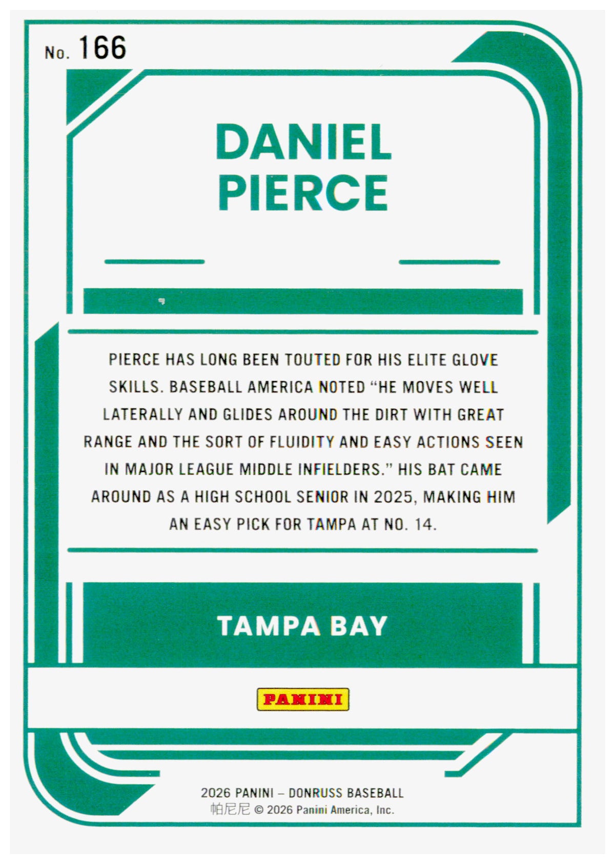 2026 Donruss Daniel Pierce Card Red and Blue Tampa Bay Rays