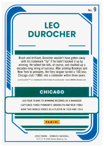 2026 Donruss Leo Durocher Card Red and Blue Chicago Cubs