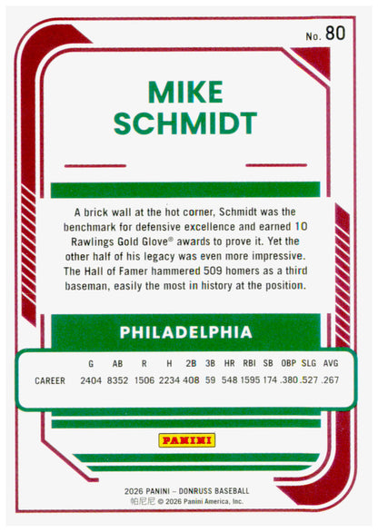 2026 Donruss Mike Schmidt Card Philadelphia Phillies