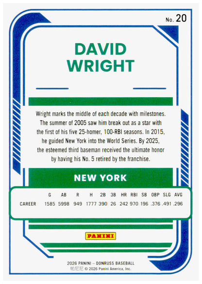 2026 Donruss David Wright Card Rockets New York Mets