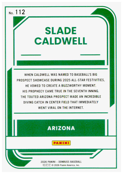 2026 Donruss Slade Caldwell Card Optic Arizona Diamondbacks