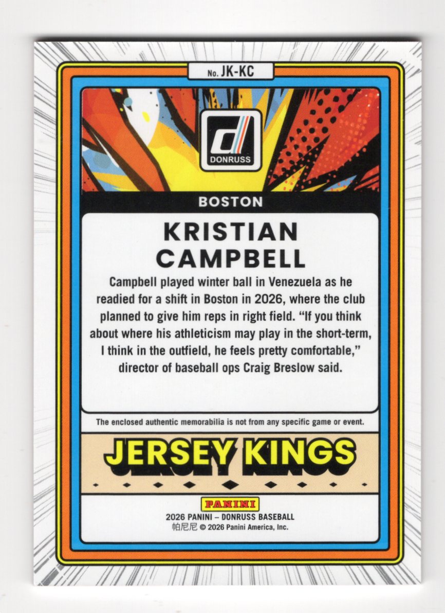 2026 Donruss Kristian Campbell Card Jersey Kings Orange Ice MEM Sox