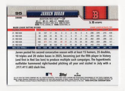 2026 Topps Chrome Jarren Duran Card Blue Refractors SN Boston Red Sox