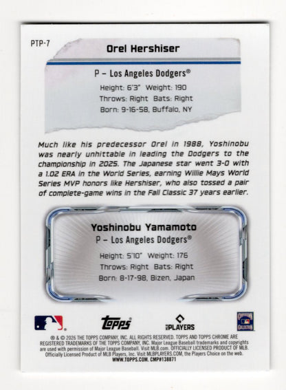 2026 Topps Chrome Orel Hershiser / Yoshinobu Yamamoto Card Past to Present