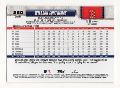 2026 Topps Chrome Willson Contreras Card Topps Refractor Boston Red Sox
