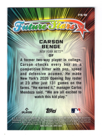 2026 Topps Chrome Carson Benge Card Future Stars New York Mets