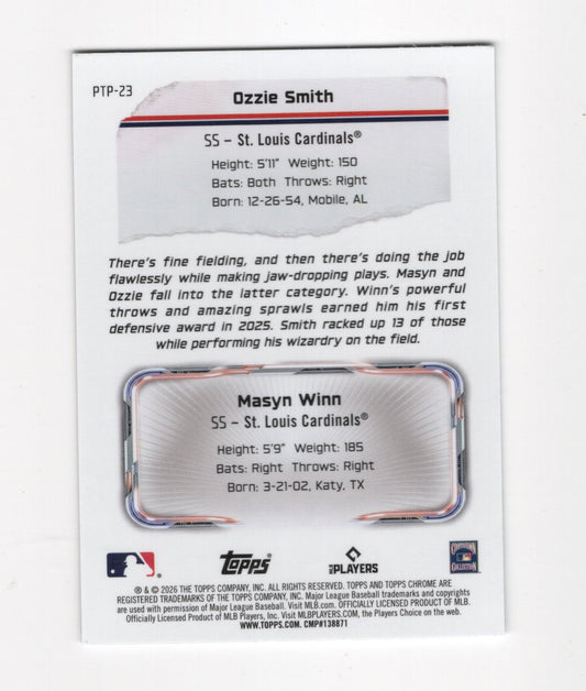 2026 Topps Chrome Ozzie Smith / Masyn Winn Card Past to Present