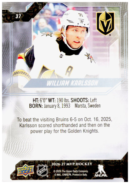 2026-27 Upper Deck MVP William Karlsson Card Vegas Golden Knights