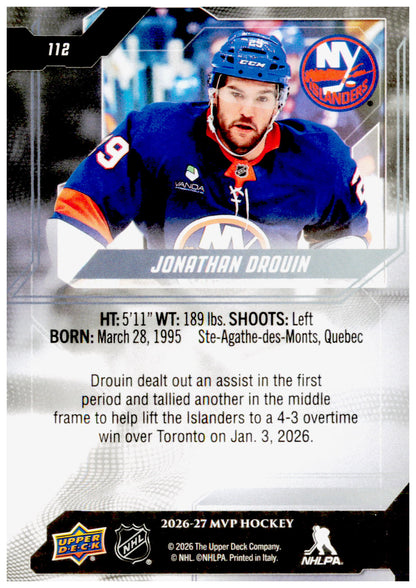 2026-27 Upper Deck MVP Jonathan Drouin Card New York Islanders