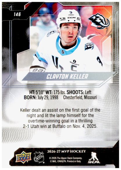 2026-27 Upper Deck MVP Clayton Keller Card Utah Mammoth