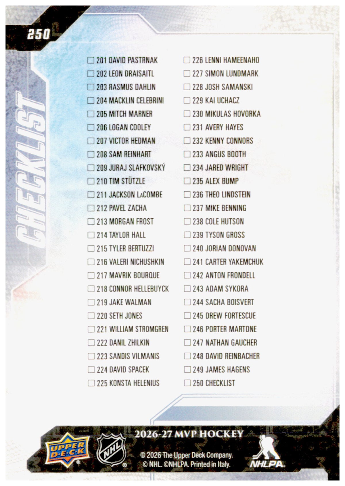 2026-27 Upper Deck MVP Elvis Merzlikins Card Columbus Blue Jackets