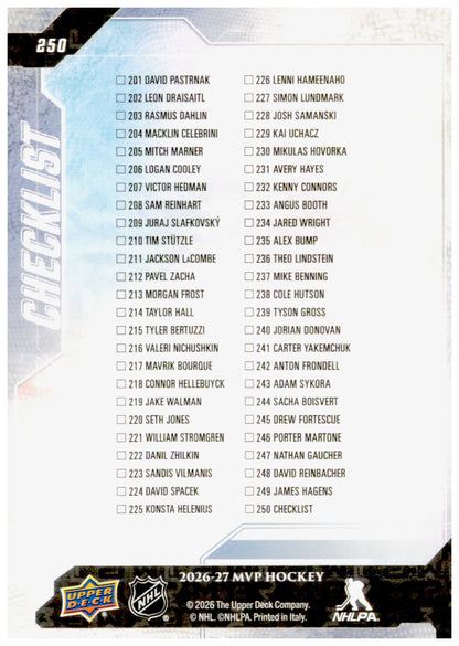 2026-27 Upper Deck MVP Elvis Merzlikins Card Columbus Blue Jackets