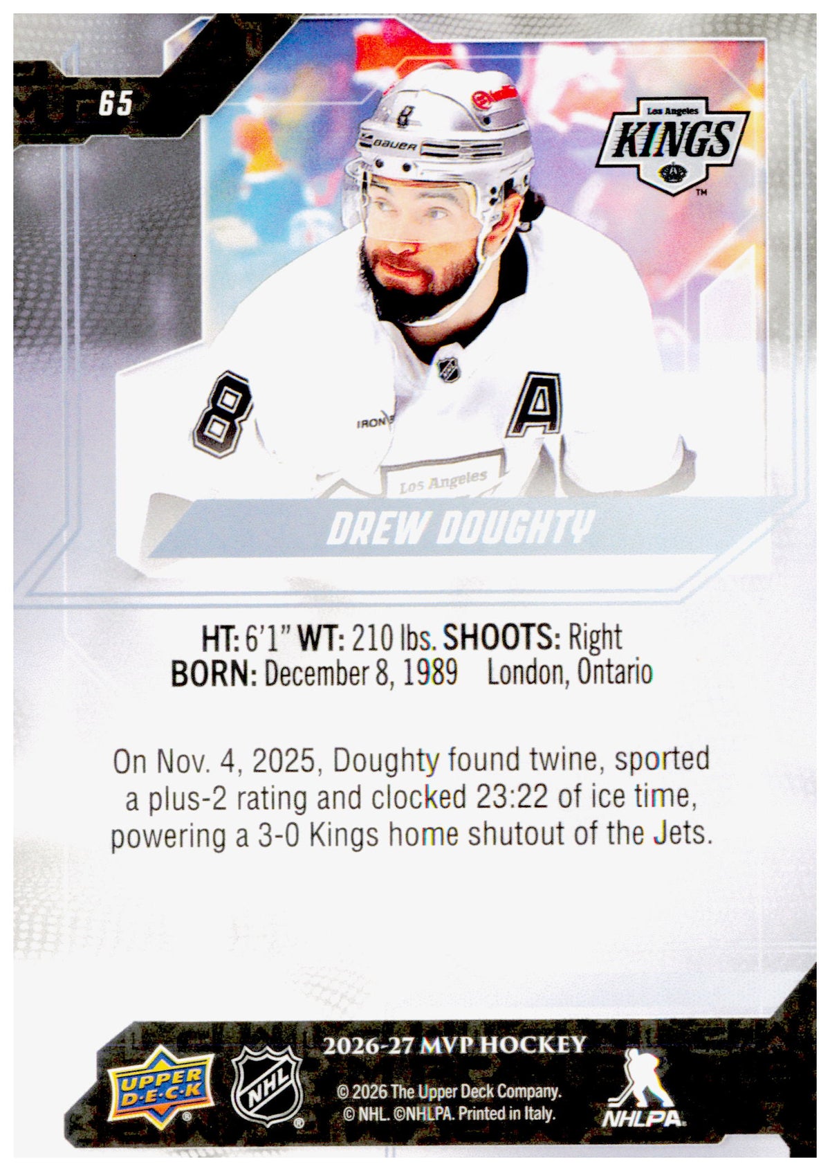 2026-27 Upper Deck MVP Drew Doughty Card Los Angeles Kings