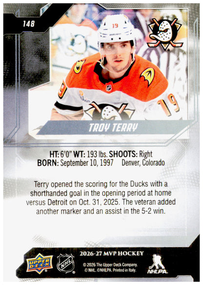 2026-27 Upper Deck MVP Troy Terry Card Anaheim Ducks