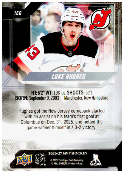 2026-27 Upper Deck MVP Luke Hughes Card New Jersey Devils