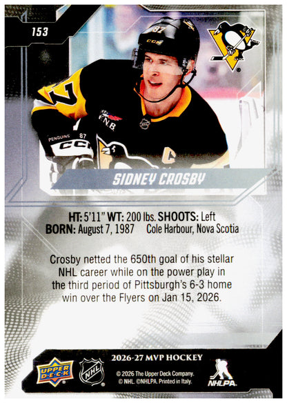 2026-27 Upper Deck MVP Sidney Crosby Card Pittsburgh Penguins