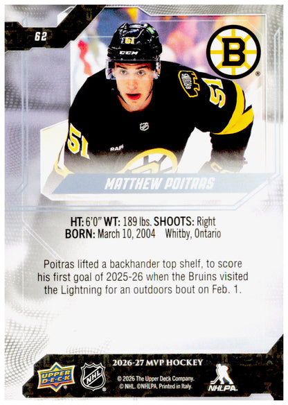 2026-27 Upper Deck MVP Matthew Poitras Card Boston Bruins